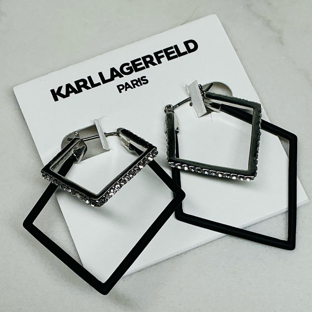 Karl Lagerfeld Rhinestone Black Metal Earrings New 26$